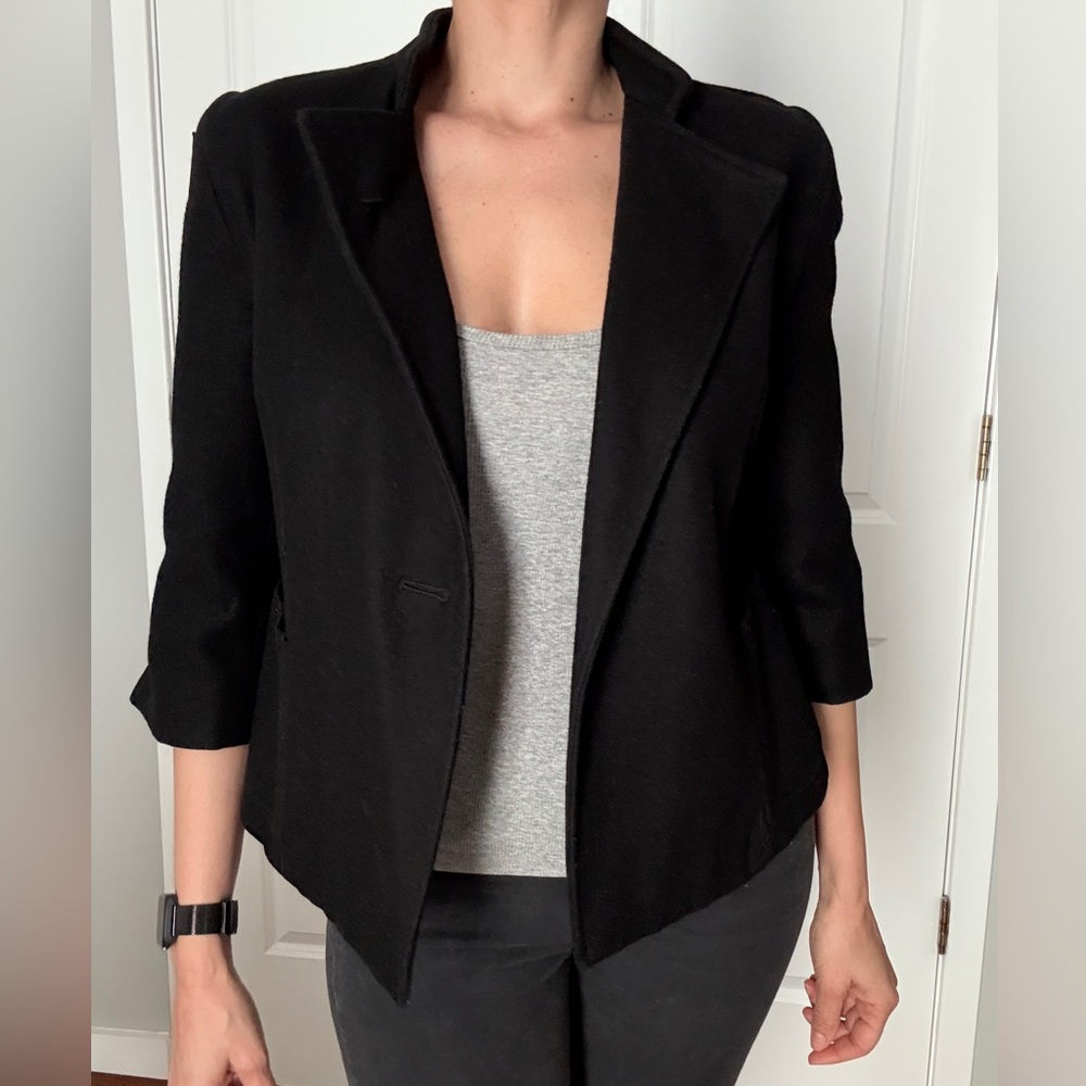 Black Blazer with Notched Lapel and Textured Fabric